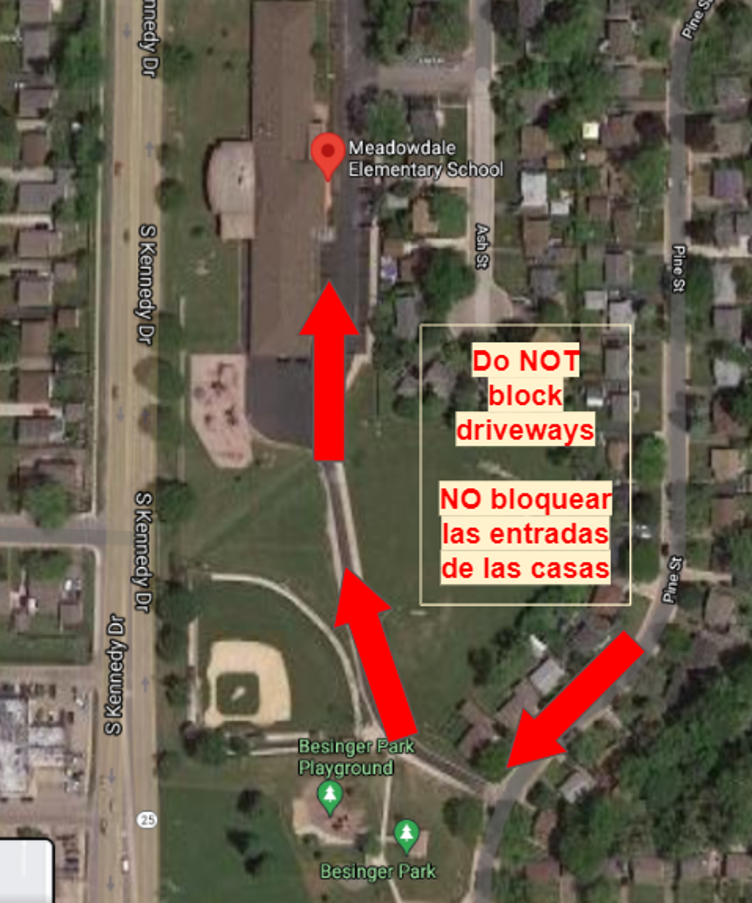 MES map of pick-up/drop-off route
